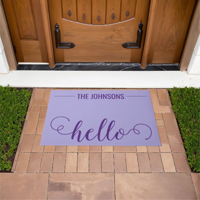 HELLO Personalized Family Name Welcome Mat Lilac (Outdoor)