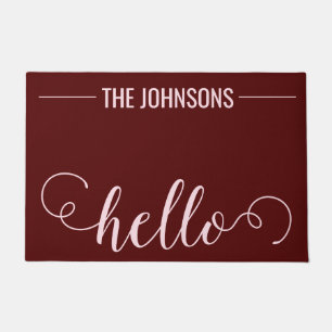 HELLO Personalized Family Name Welcome Mat Maroon