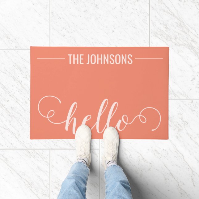 HELLO Personalized Family Name Welcome Mat Peach (Indoor)