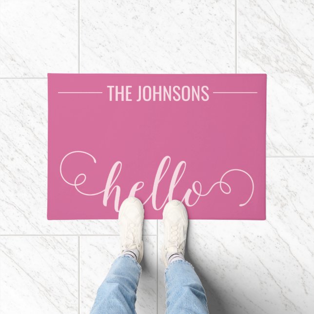 HELLO Personalized Family Name Welcome Mat Pink (Indoor)