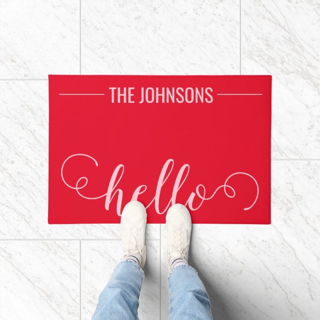 HELLO Personalized Family Name Welcome Mat Red (Indoor)