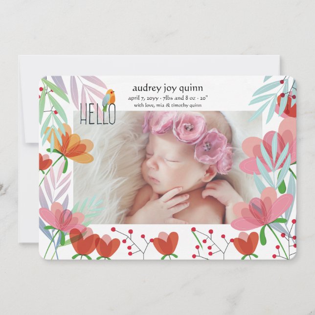 Hello Photo Floral Faire-part de naissance (Devant)