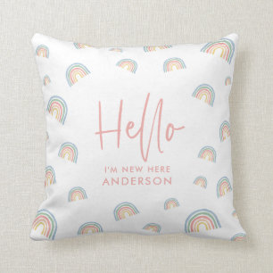 Hello pink girly rainbow new baby baby bib throw p pillow