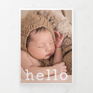 Hello Pink Heart Photo Collage Baby Tri-Fold Announcement