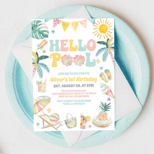 Hello Pool Beach Party Summer Birthday Invitation