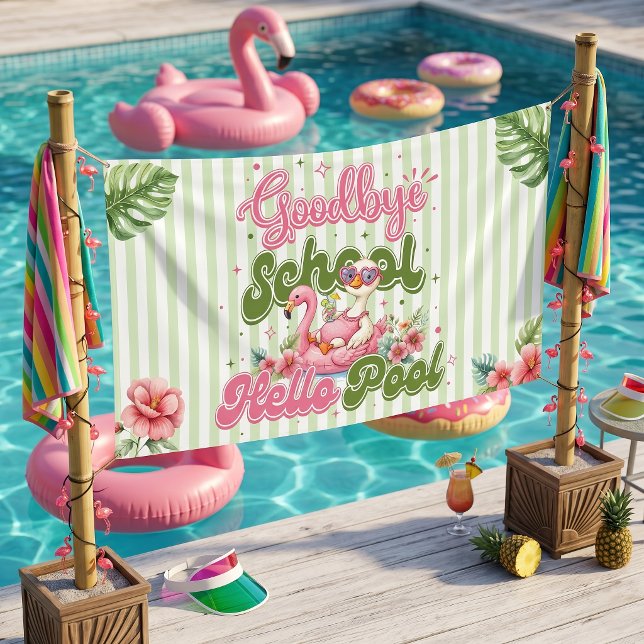 Hello Pool Party Green Stripes Banner (Creator Uploaded)