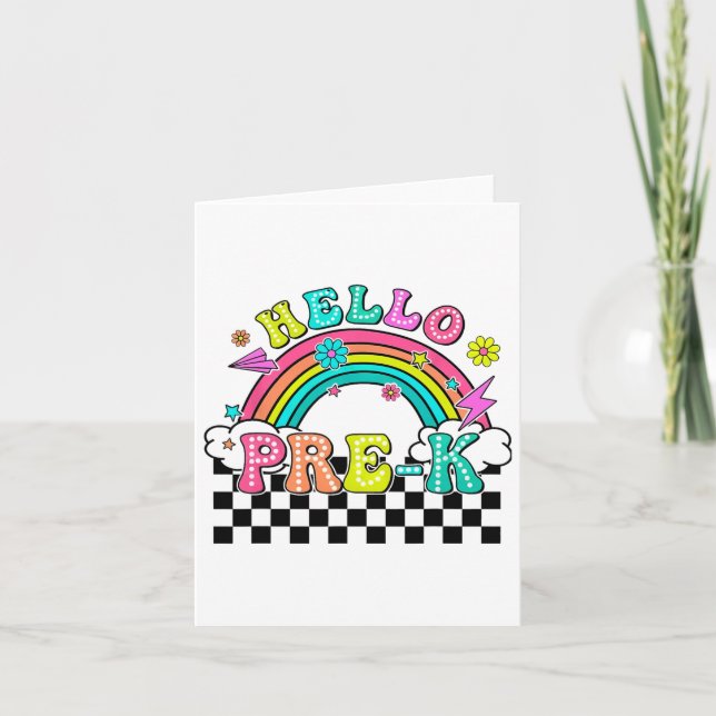 Hello Pre-k Back To School Pre-k Teacher Rainbow  Card (Front)