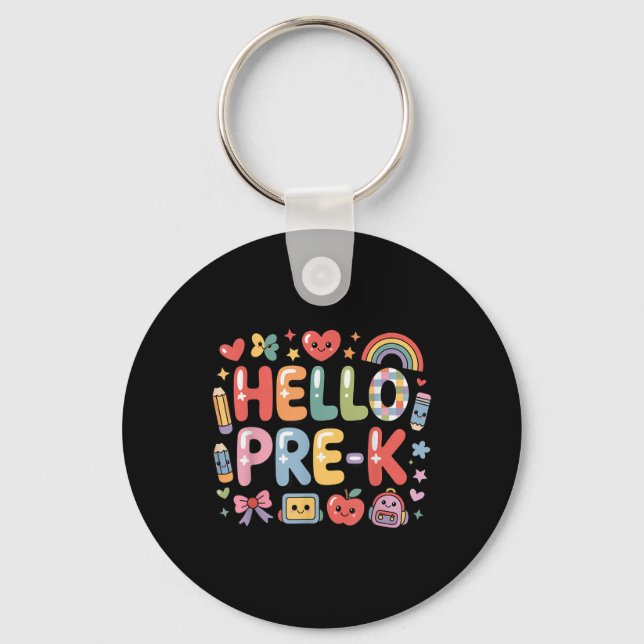 Hello Pre-k Back To School Teacher Student Fun Gra Keychain (Front)
