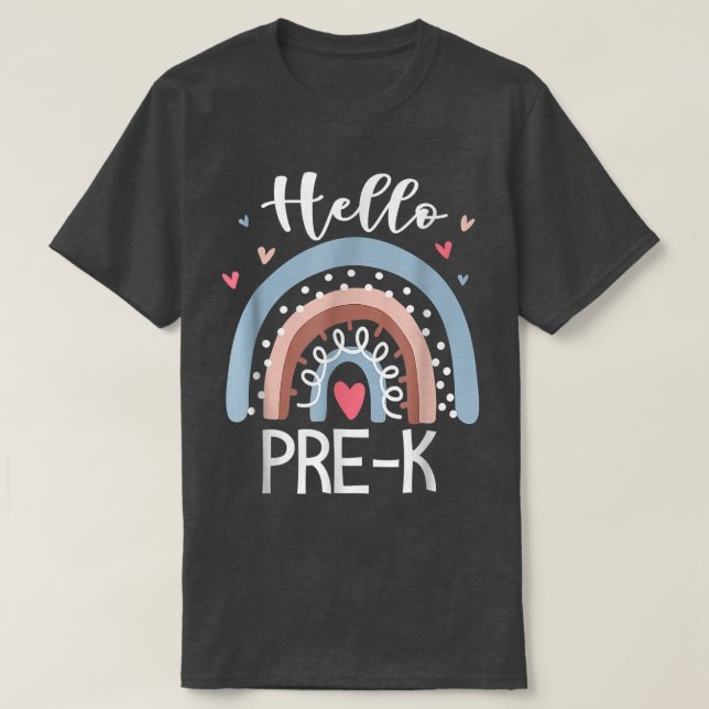 Hello Pre K Funny Boho Rainbow Back To School  T-Shirt (Design Front)