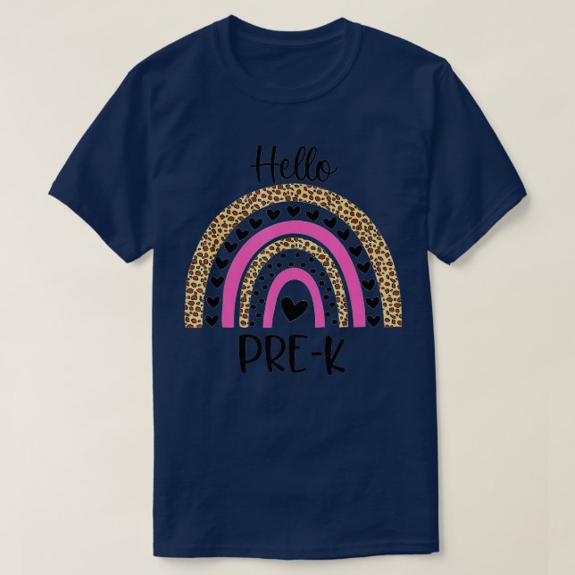 Hello Pre K Funny Leopard Rainbow Back To School  T-Shirt (Design Front)
