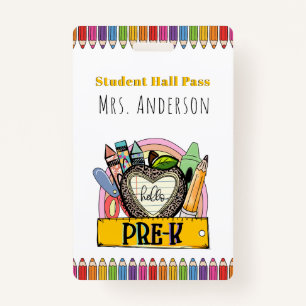 Hello Pre K Hall Pass Badge