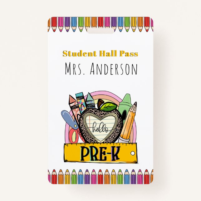 Hello Pre K Hall Pass Badge (Front)