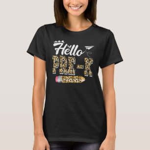 Hello Pre K Leopard Print Pre K Back To School T-Shirt