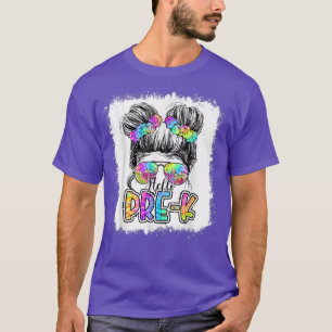 Hello Pre-k Messy Bun Girls Tie Dye Cute Back To S T-Shirt