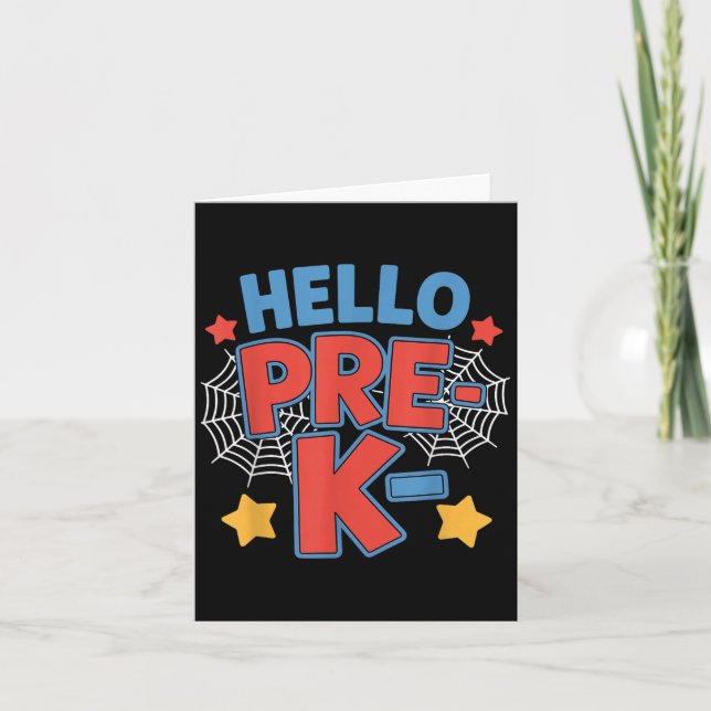 Hello Pre-k Preschool Squad Spider Back To School  Card (Front)