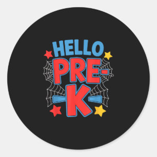 Hello pre-k preschool squad spider back to school classic round sticker