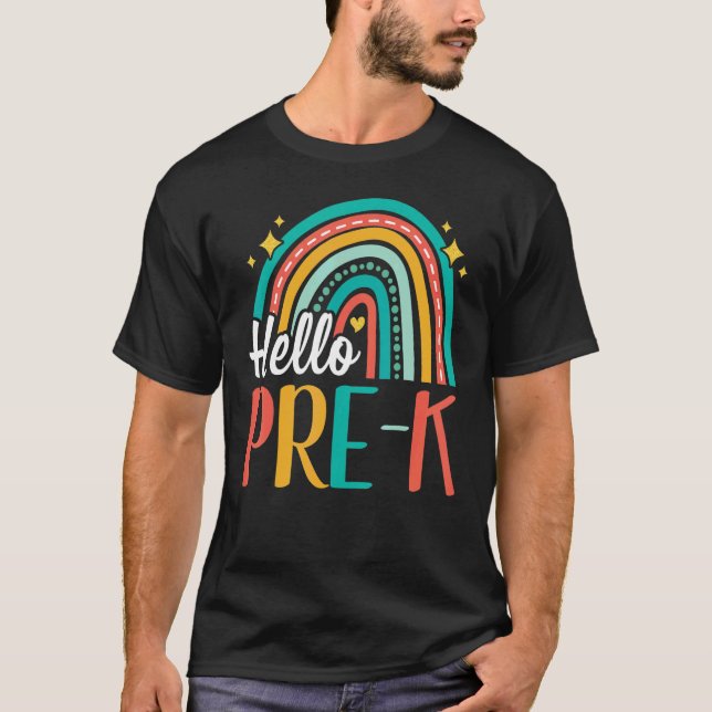 Hello Pre K Rainbow for Teachers Student Girl Kids T-Shirt (Front)