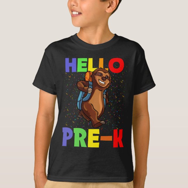 Hello Pre-K Sloth Back To School T-Shirt (Front)