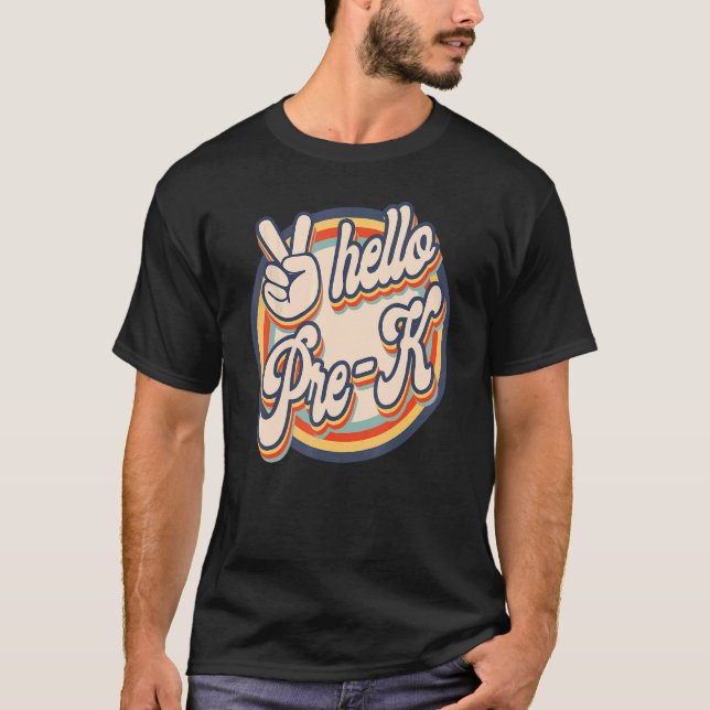 Hello Pre K Squad First Day Of School Retro T-Shirt (Front)