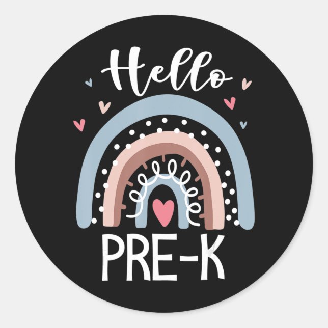 Hello PreK Fun Boho Rainbow Back To School  Classic Round Sticker (Front)