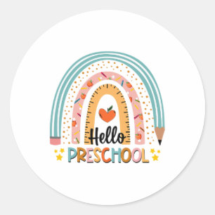 Hello Preschool Boho Rainbow Teacher Ck To School  Classic Round Sticker