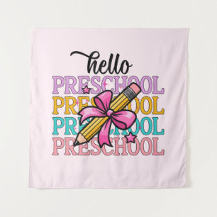 Hello Preschool Colourful School Teacher Pencil Tapestry