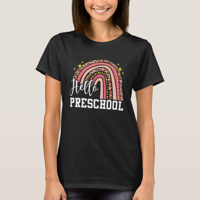 Hello Preschool Rainbow Leopard Back To School Tea T-Shirt (Front)