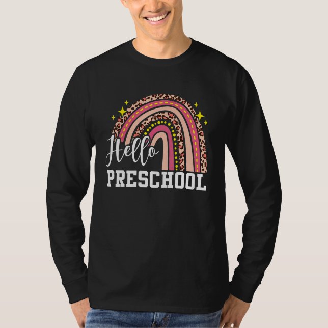 Hello Preschool Rainbow Leopard Back To School Tea T-Shirt (Front)