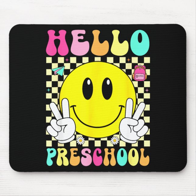 Hello preschool retro smile face back to school mouse pad (Front)