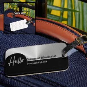 Hello Professional Faux Silver Metallic Luggage Tag