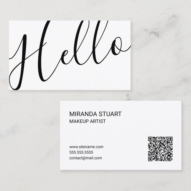 "Hello" Professional Modern Script Business Card (Front/Back)