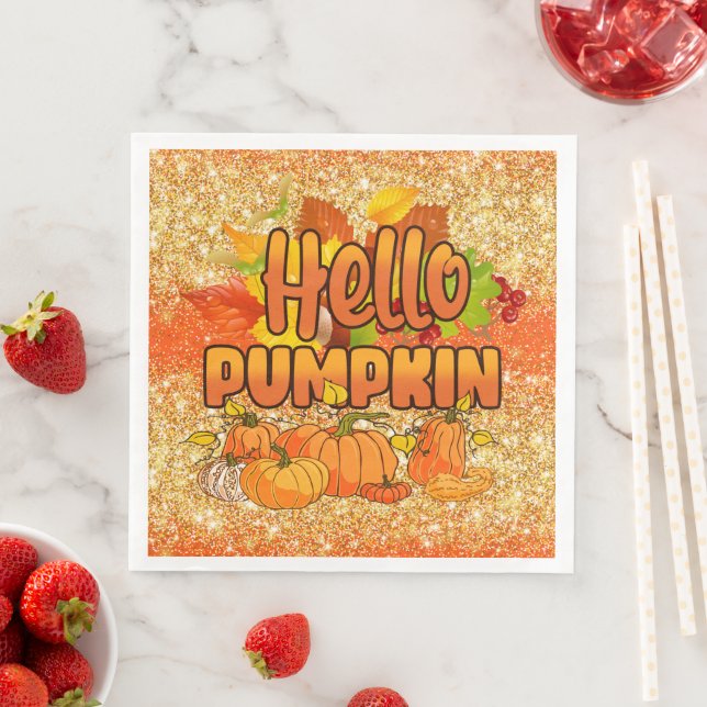 Hello Pumpkin Autumn Customize Colour Napkin (Insitu)