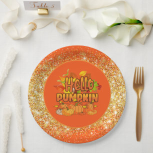 Hello Pumpkin Autumn Customize Colour Paper Plate