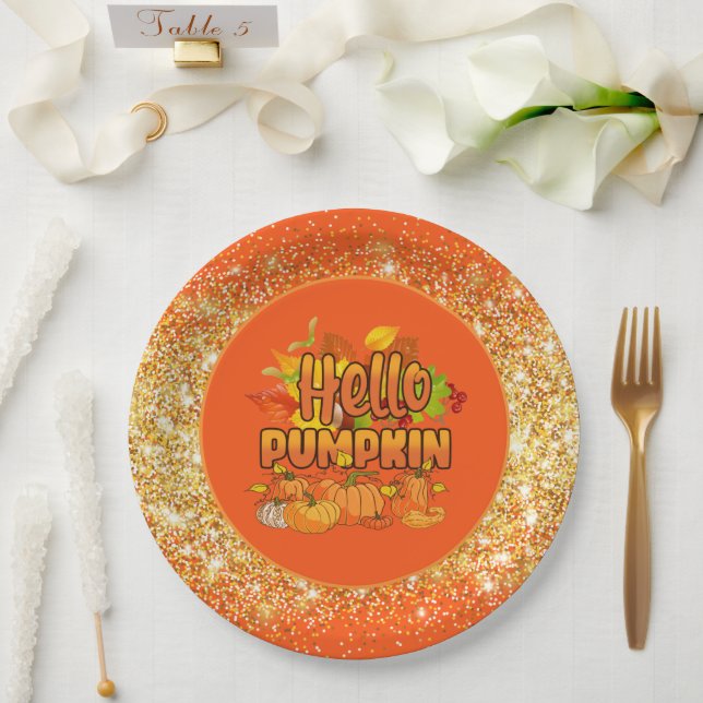 Hello Pumpkin Autumn Customize Colour Paper Plate (Wedding)