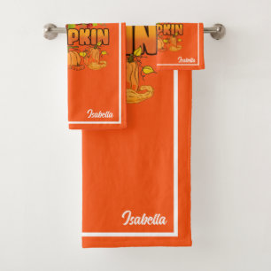 Hello Pumpkin Autumn Customize Text and Colour Bath Towel Set