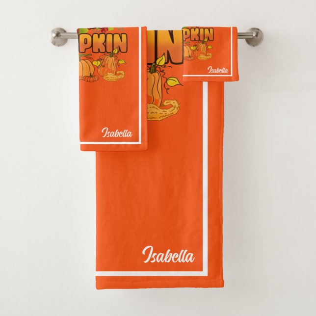 Hello Pumpkin Autumn Customize Text and Colour Bath Towel Set (Insitu)