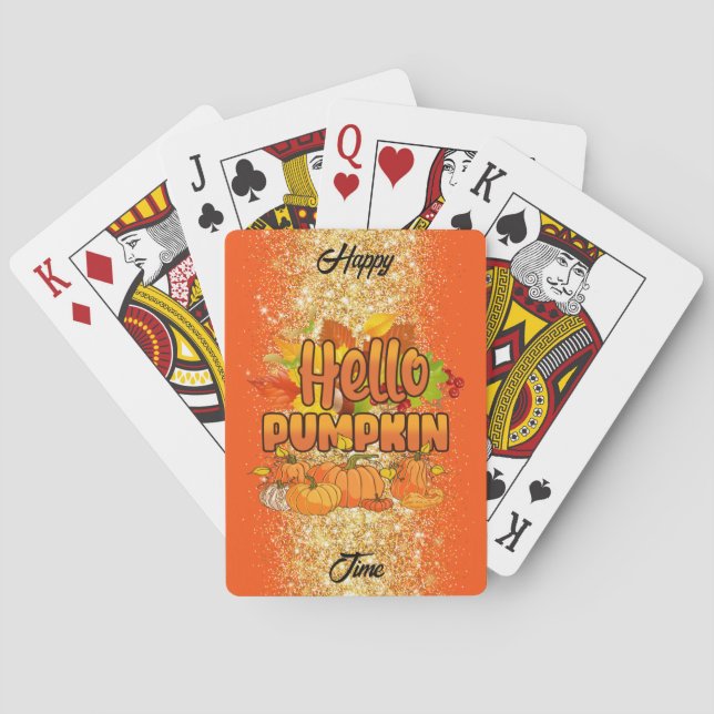 Hello Pumpkin Autumn Customize Text and Colour Playing Cards (Back)