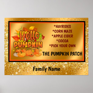 Hello Pumpkin Autumn Customize Text and Colour Poster