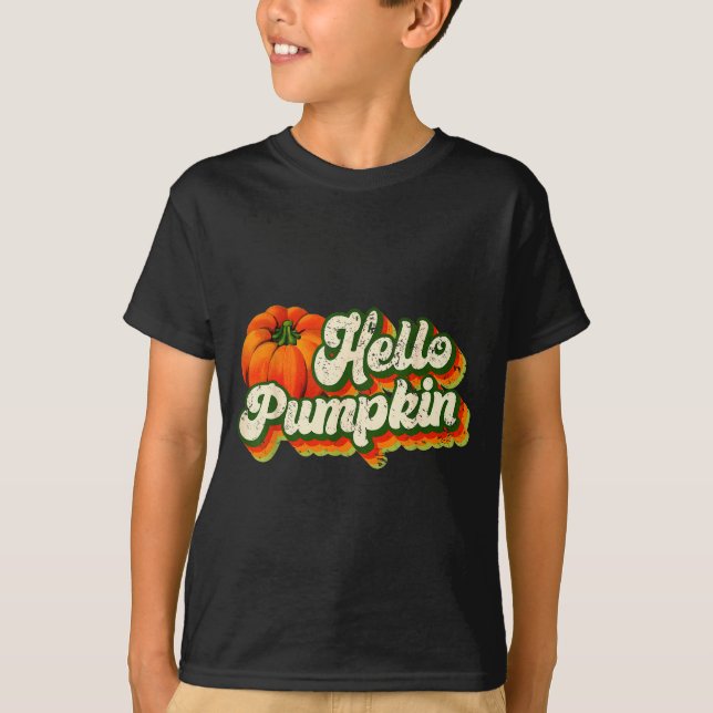 Hello Pumpkin Autumn Fall Matching Family Retro Th T-Shirt (Front)