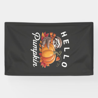 Hello Pumpkin - Cute Fall Sloth Autumn Leaves Foli Banner