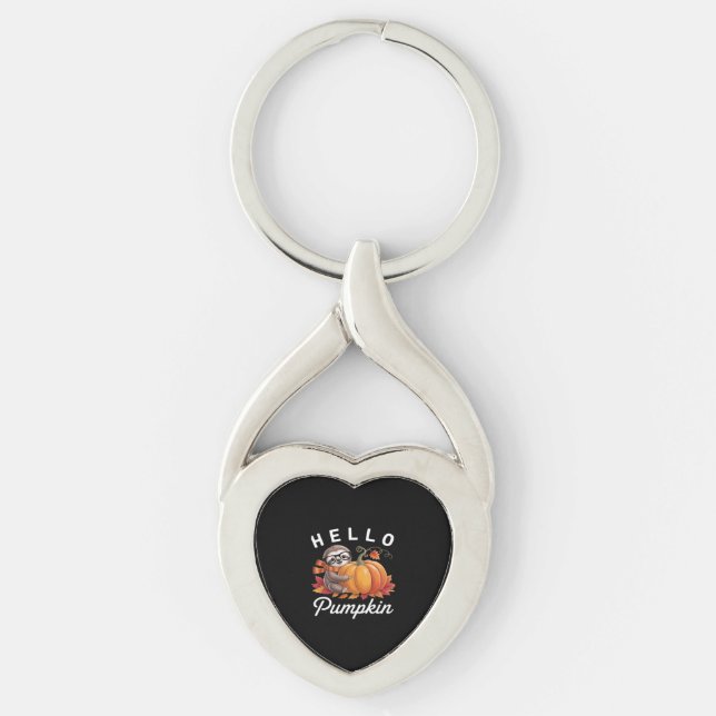 Hello Pumpkin - Cute Fall Sloth Autumn Leaves Foli Keychain (Front)