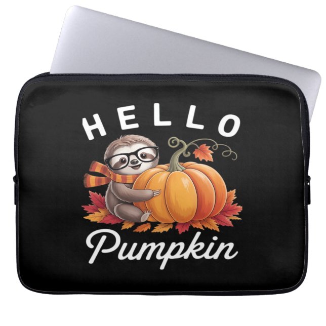 Hello Pumpkin - Cute Fall Sloth Autumn Leaves Foli Laptop Sleeve (Front)