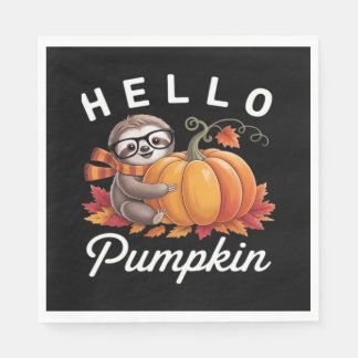 Hello Pumpkin - Cute Fall Sloth Autumn Leaves Foli Napkin