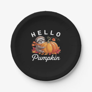 Hello Pumpkin - Cute Fall Sloth Autumn Leaves Foli Paper Plate