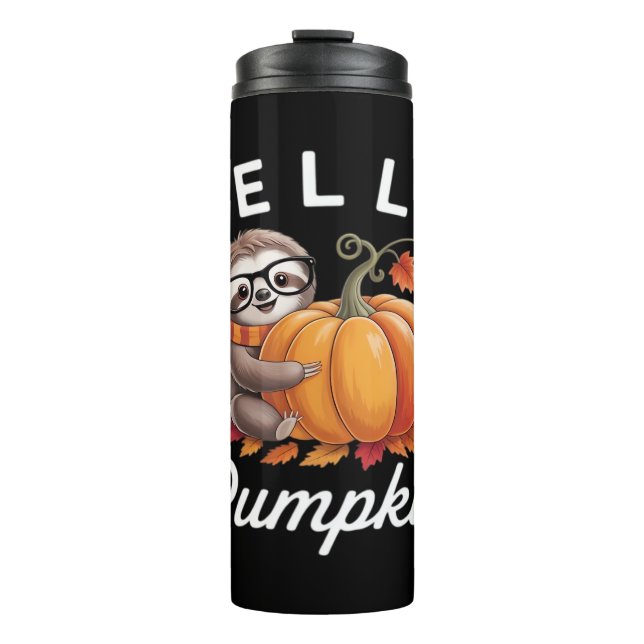 Hello Pumpkin - Cute Fall Sloth Autumn Leaves Foli Thermal Tumbler (Front)