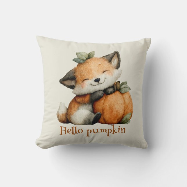 Hello Pumpkin Cute Fox Halloween Design Throw Pillow (Front)