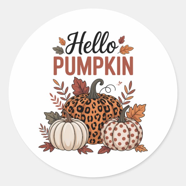 Hello Pumpkin Fall Autumn Classic Round Sticker (Front)