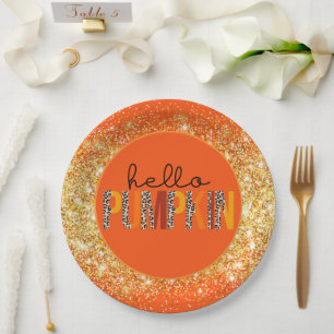 Hello Pumpkin Fall Autumn Customize Colour Paper Plate