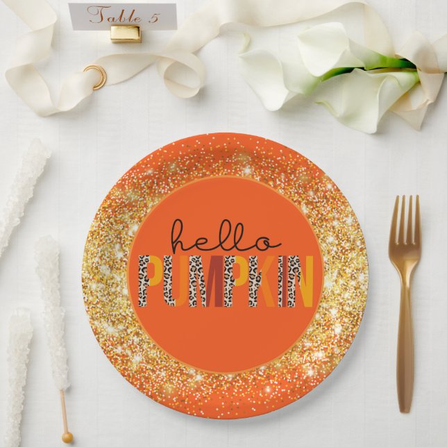 Hello Pumpkin Fall Autumn Customize Colour Paper Plate (Wedding)