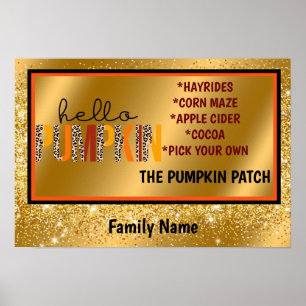 Hello Pumpkin Fall Autumn Customize Text and Color Poster